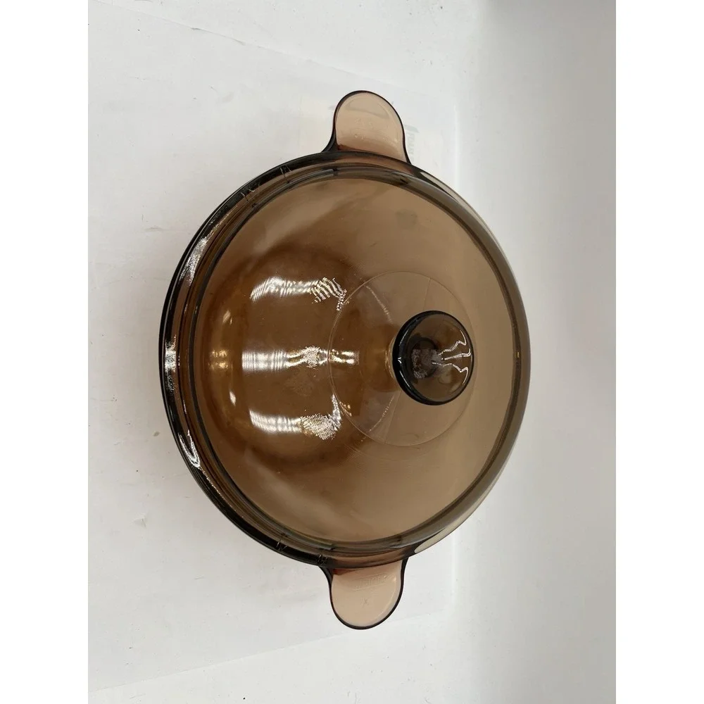 Vintage Corning VISIONS Amber 4.5L 5 Qt Dutch Oven Pot w/ Lid USA